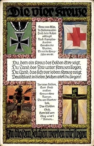 Ansichtskarte / Postkarte Die vier Kreuze, Eisernes Kreuz, Rotes Kreuz, Soldatengrab, Kruzifix