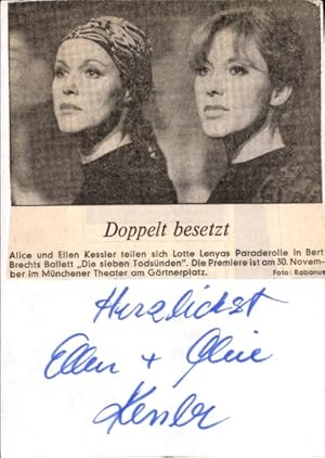 Bild des Verkufers fr Ansichtskarte / Postkarte Schauspielerin Alice und Ellen Kessler, Portrait, Die Sieben Todsnden von Bert Brecht, Autogramm zum Verkauf von akpool GmbH