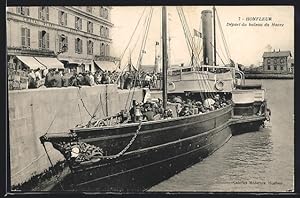 Carte postale Honfleur, Depart du bateau du Havre