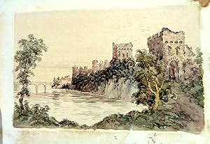 Victorian watercolour of a castle in English landscape, unsigned.