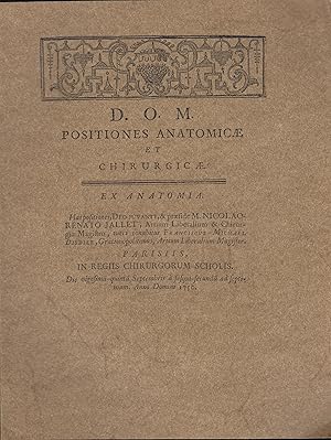 Imagen del vendedor de Positiones anatomicae et chirurgicae. Franciscus Michael Disdier ; Praes. Nic. Ren. Jallet. a la venta por LIBRAIRIE PIMLICO