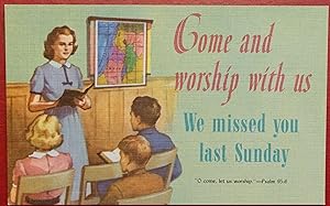 Vintage Sunday School Postcard - Come and Worship With Us