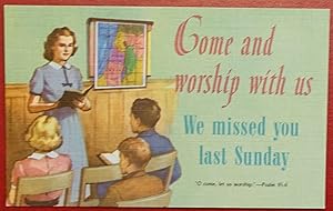 Vintage Sunday School Postcard - Come and Worship With Us