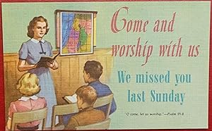 Vintage Sunday School Postcard - Come and Worship With Us