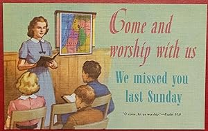 Vintage Sunday School Postcard - Come and Worship With Us