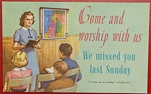 Vintage Sunday School Postcard - Come and Worship With Us