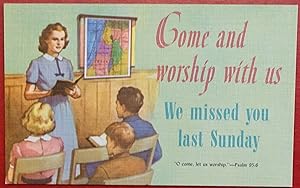 Vintage Sunday School Postcard - Come and Worship With Us