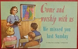 Vintage Sunday School Postcard - Come and Worship With Us