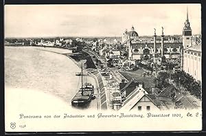 Imagen del vendedor de Ansichtskarte Dsseldorf, Industrie- u. Gewerbeausstellung 1902, Panoramablick mit Flusspartie und Boot a la venta por Bartko-Reher