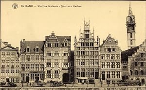 Ansichtskarte / Postkarte Gent Gent Ostflandern, alte Häuser, Quai aux Herbes