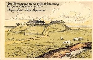 Künstler Ansichtskarte / Postkarte Volksabstimmung im Lande Schleswig 1920, Rüm hart klar kimming