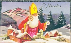 Glitzer Ansichtskarte / Postkarte Glückwunsch Weihnachten, Nikolaus, Wohnhäuser