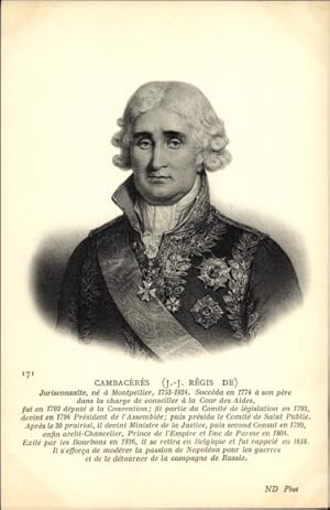 Ansichtskarte / Postkarte Jean-Jacques Régis de Cambacérès, Portrait