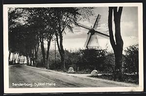 Ansichtskarte Sonderborg, Dybbol-Windmühle mit Strasse