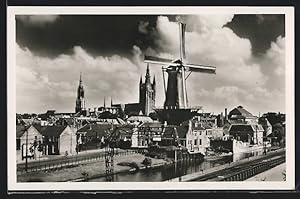 Ansichtskarte Delft, Panorama met molen de Roos