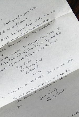 Letter listing his publications for Robin Waterfield, 1965