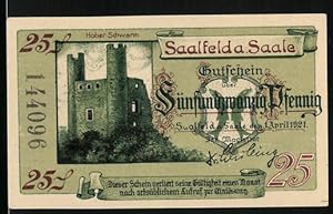 Bild des Verkufers fr Notgeld Saalfeld a. Saale 1921, 25 Pfennig, Hoher Schwarm, Wappen, Schloss Kitzerstein zum Verkauf von Bartko-Reher
