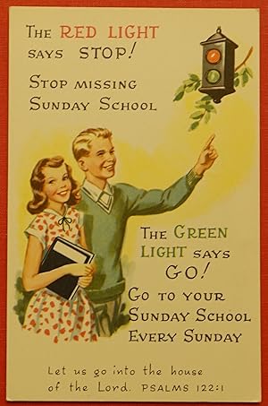 Vintage Sunday School Postcard - The Red Light says Stop!