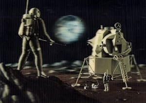 3 D Ansichtskarte / Postkarte Lunar Module, Mondlandefähre, Astronauten, Erde