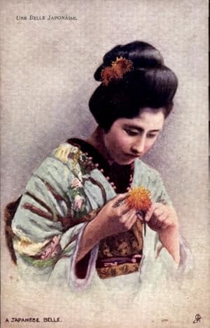 Ansichtskarte / Postkarte Japan, Frau in japanischer Tracht, Blume, Kimono