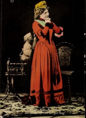 Bild des Verkufers fr Ansichtskarte / Postkarte Frau im roten Kleid, Spinnrad zum Verkauf von akpool GmbH