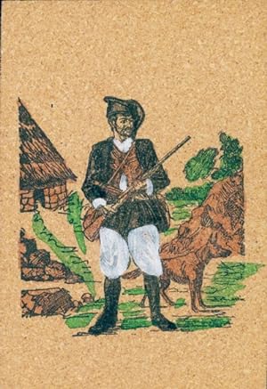 Leder Ansichtskarte / Postkarte Sardegna, Mann in italienischer Tracht, Gewehr, Hund, Bauernhof