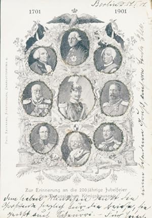 Glitzer Ansichtskarte / Postkarte 200jährige Jubelfeier des Preußischen Königshauses, Kaiser Wilh...