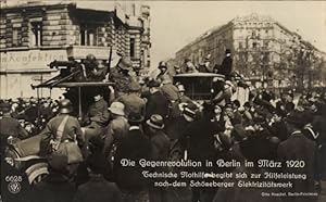 Ansichtskarte / Postkarte Berlin, Gegenrevolution März 1920, Technische Nothilfe fährt zum Elektr...
