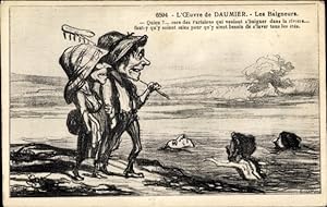Künstler Ansichtskarte / Postkarte Daumier, Badegäste, Pariser schwimmen im Fluss