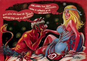 Image du vendeur pour Knstler Ansichtskarte / Postkarte Krampus, Teufel ksst die Hand, Verfhrung mis en vente par akpool GmbH