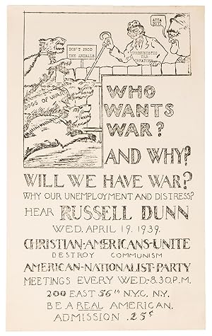 Who Wants War  And Why  Will We Have War  Why Our Unemployment and Distress  Hear Russell Dunn, W...