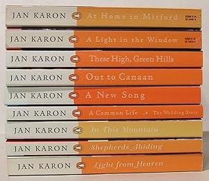Seller image for Lot of 9 Jan Karon paperback books: Mitford Novels 1-9: At Home in Mitford; A Light in the Window; These High, Green Hills; Out to Canaan; A New Song; A Common Life; Shepherds Abiding; Light From Heaven for sale by SmarterRat Books