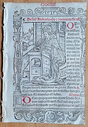 Bild des Verk�ufers f�r De sancto Ambrosio - Original Post Incunable Leaf Hortus animae - 1516 zum Verkauf von raremapexchange