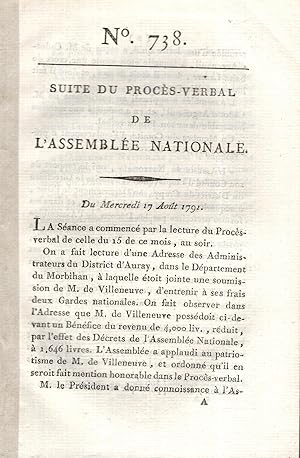 Seller image for Suite du Procs-Verbal de l'Assemble Nationale. - Du Mercredi 17 aout 1791 - N 738 for sale by PRISCA