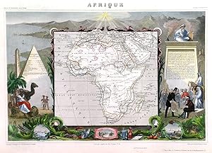 AFRIQUE . Map of Africa, set within very decorative pictorial and scenic surround with camels and...