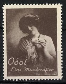 Imagen del vendedor de Reklamemarke Odol - das Mundwasser, Frulein mit Glas und Flasche a la venta por Bartko-Reher