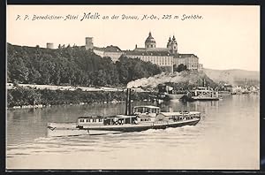 Bild des Verkufers fr Ansichtskarte Melk, Raddampfer auf der Donau unterwegs mit Benedicter-Abtei zum Verkauf von Bartko-Reher