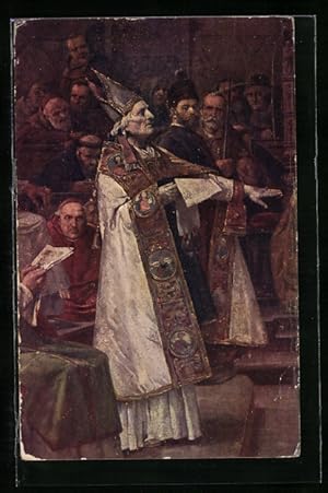 Seller image for Knstler-Ansichtskarte Bischof von Konkordien spricht auf dem Konzil das Urteil ber M. J. Huss for sale by Bartko-Reher