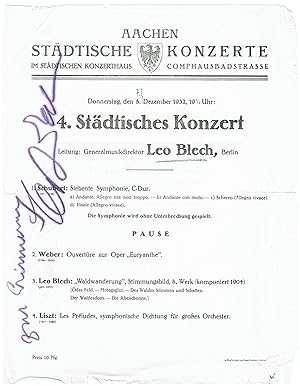 Seller image for Programm mit eigenh. Unterschrift. for sale by Kotte Autographs GmbH