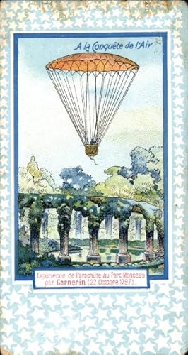 Passepartout Ansichtskarte / Postkarte A la Conquest of the Air, Fallschirm im Parc-Monceau von G...
