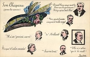 Künstler Ansichtskarte / Postkarte Son Chapeau, für Sitze, Poincaré, Briand