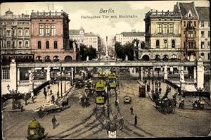 Ansichtskarte / Postkarte Berlin Kreuzberg, Hallesches Tor, Hochbahn, Straßenbahnen, Kutschen, Autos