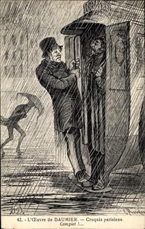 Künstler Ansichtskarte / Postkarte Daumier, H., Pariser Typen, überfüllter Omnibus im Regen