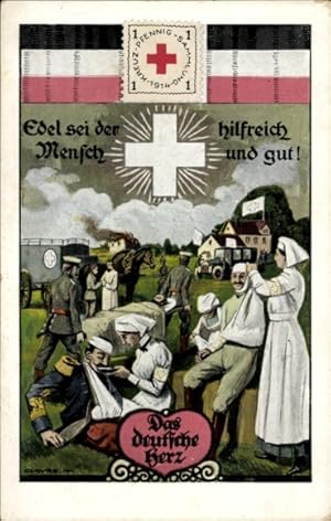 Künstler Ansichtskarte / Postkarte Edel sei der Mensch, Das deutsche Herz, Krankenschwestern, Rot...