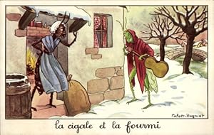 Künstler Ansichtskarte / Postkarte Rogniat, C., La Cigale et la Forumi, Jean de la Fontaine