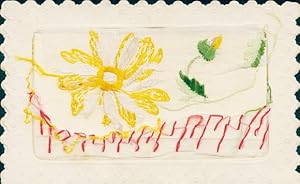 Seidenstick Ansichtskarte / Postkarte Weiß-gelbe Blume