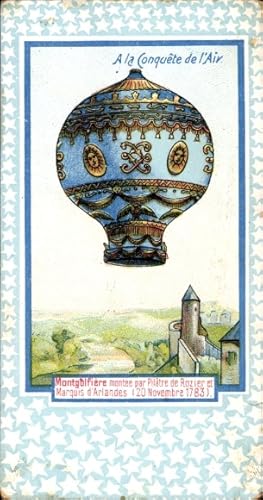 Passepartout Ansichtskarte / Postkarte Bei der Eroberung der Luft, Heißluftballon mit Pilatre de ...