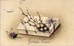 Präge Ansichtskarte / Postkarte Glückwunsch Ostern, Geschenk, Weidenkätzchen