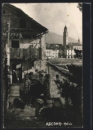 Bild des Verkufers fr Ansichtskarte Ascona, im Hintergrund Uferpromenade mit Kirche Santi Pietro e Paolo zum Verkauf von Bartko-Reher