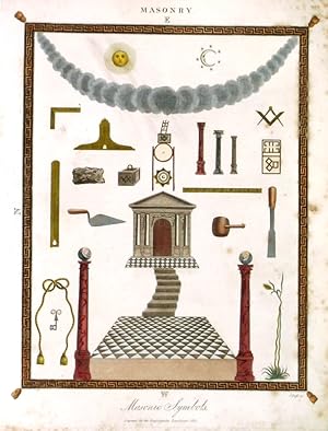 MASONIC SYMBOLS. Numerous masonic symbols illustrated on one page. Early copper engraving by J....